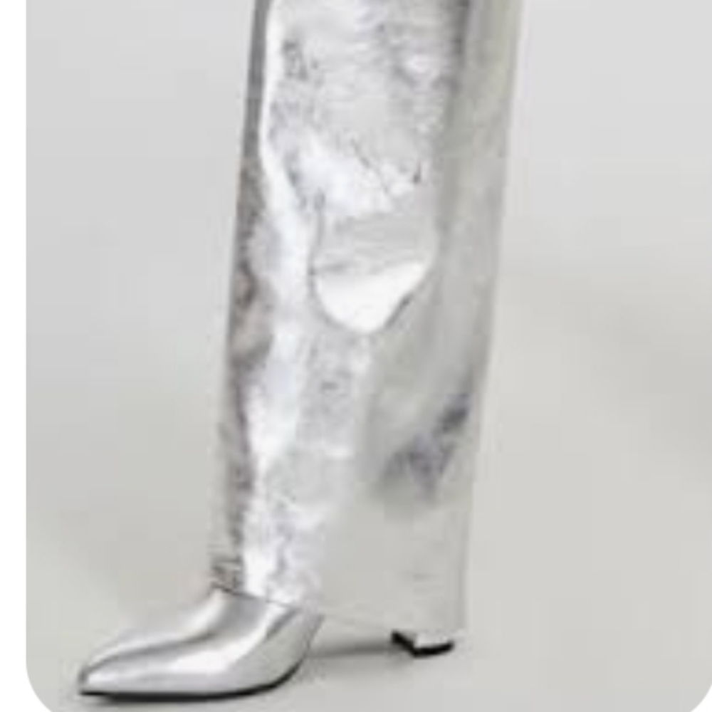 Mettalic Silver Knee Boots NWOT